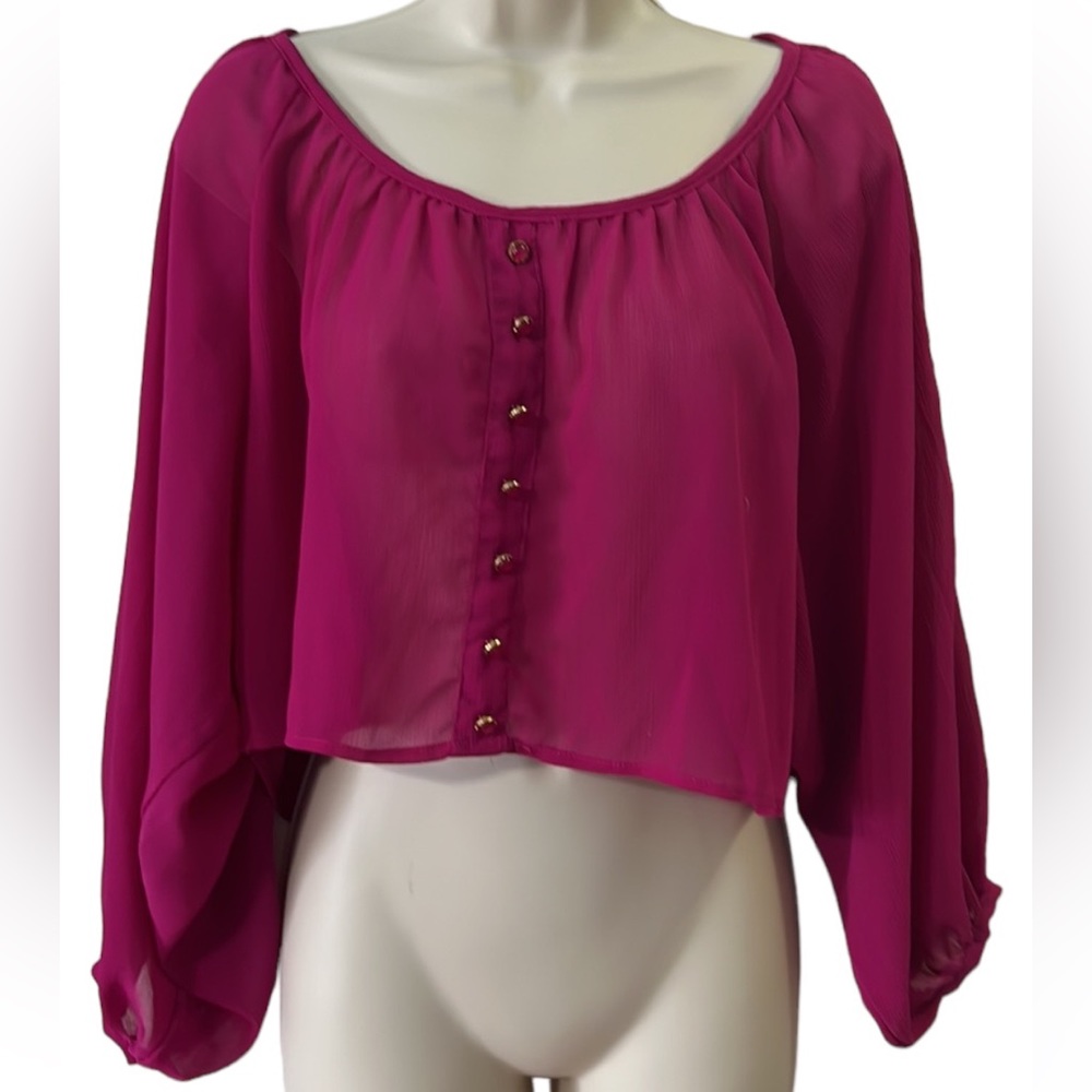 My Brand long sleeves sheer fuchsia crop top women’s blouse lsize medium